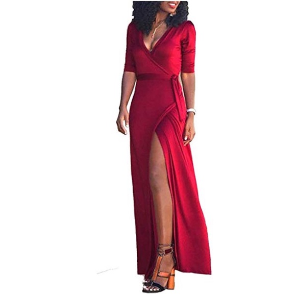 French Quarter Front Slit Wrap Maxi Belted Dress - Picture 4 of 5